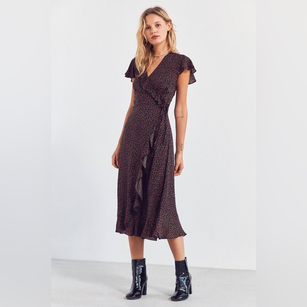 Urban Outfitters Kimchi Blue Black Floral Wrap Dress